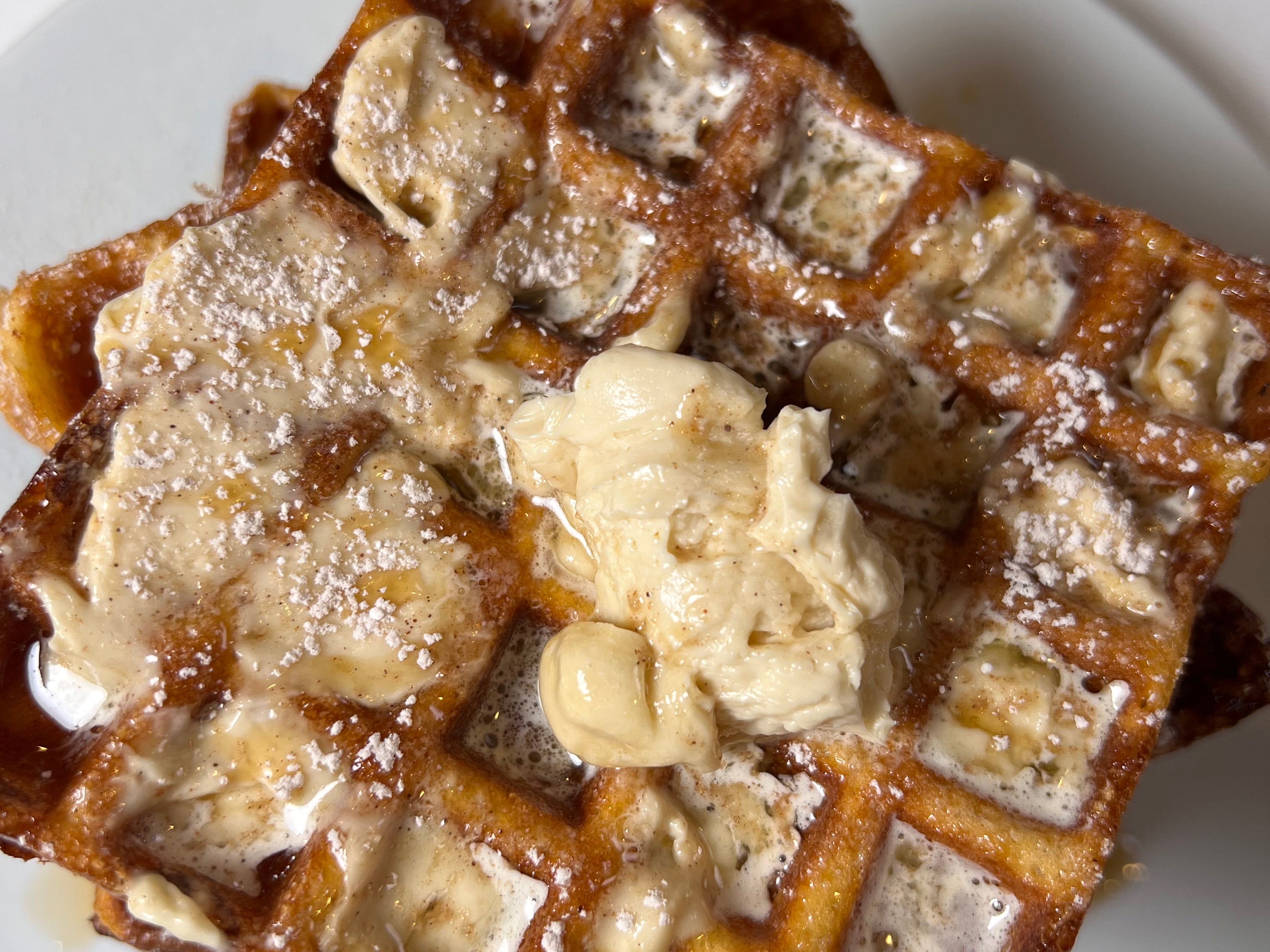 Pumpkin Chai Heavenly Waffles With Salted, Maple, Whipped Butter