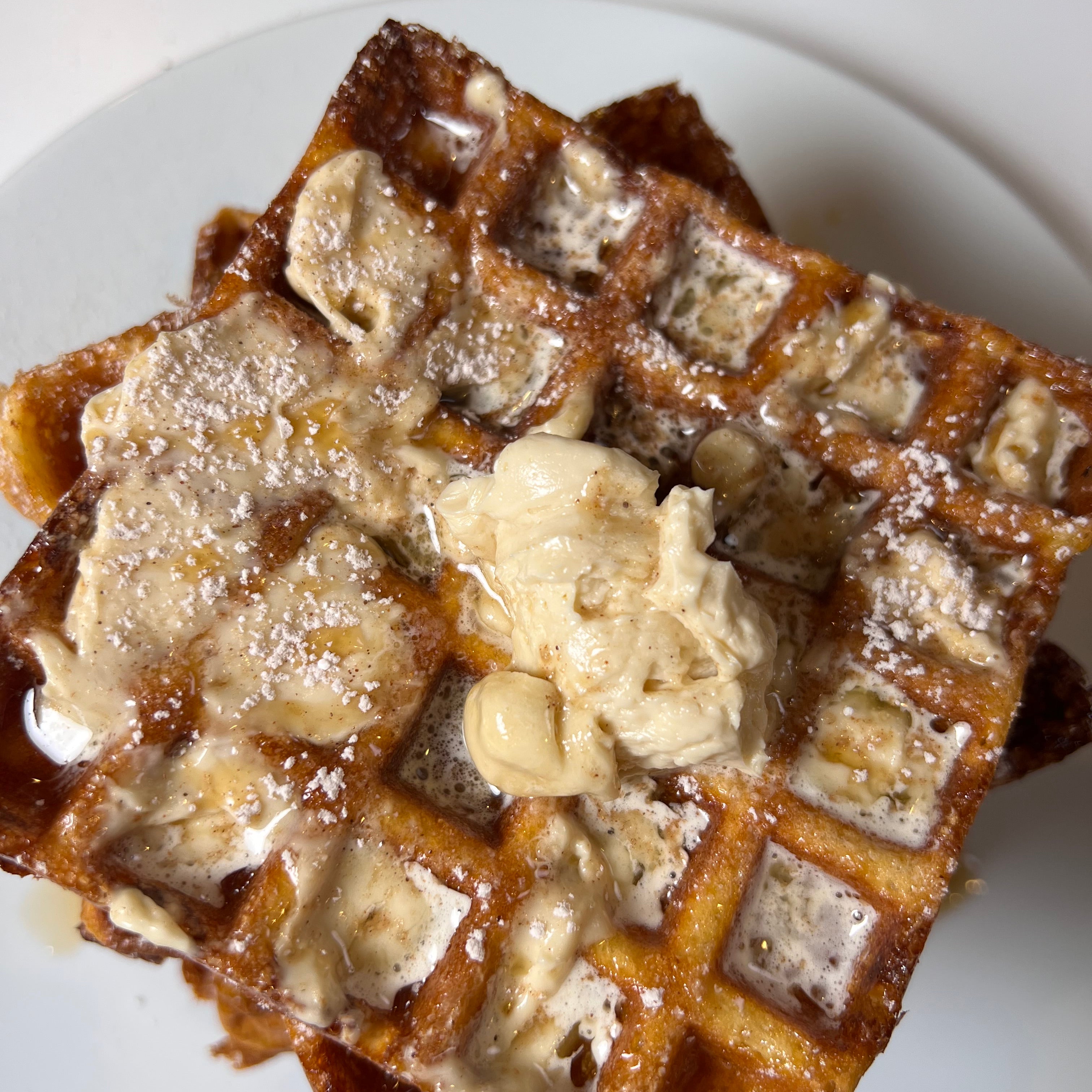 Pumpkin Chai Heavenly Waffles With Salted, Maple, Whipped Butter