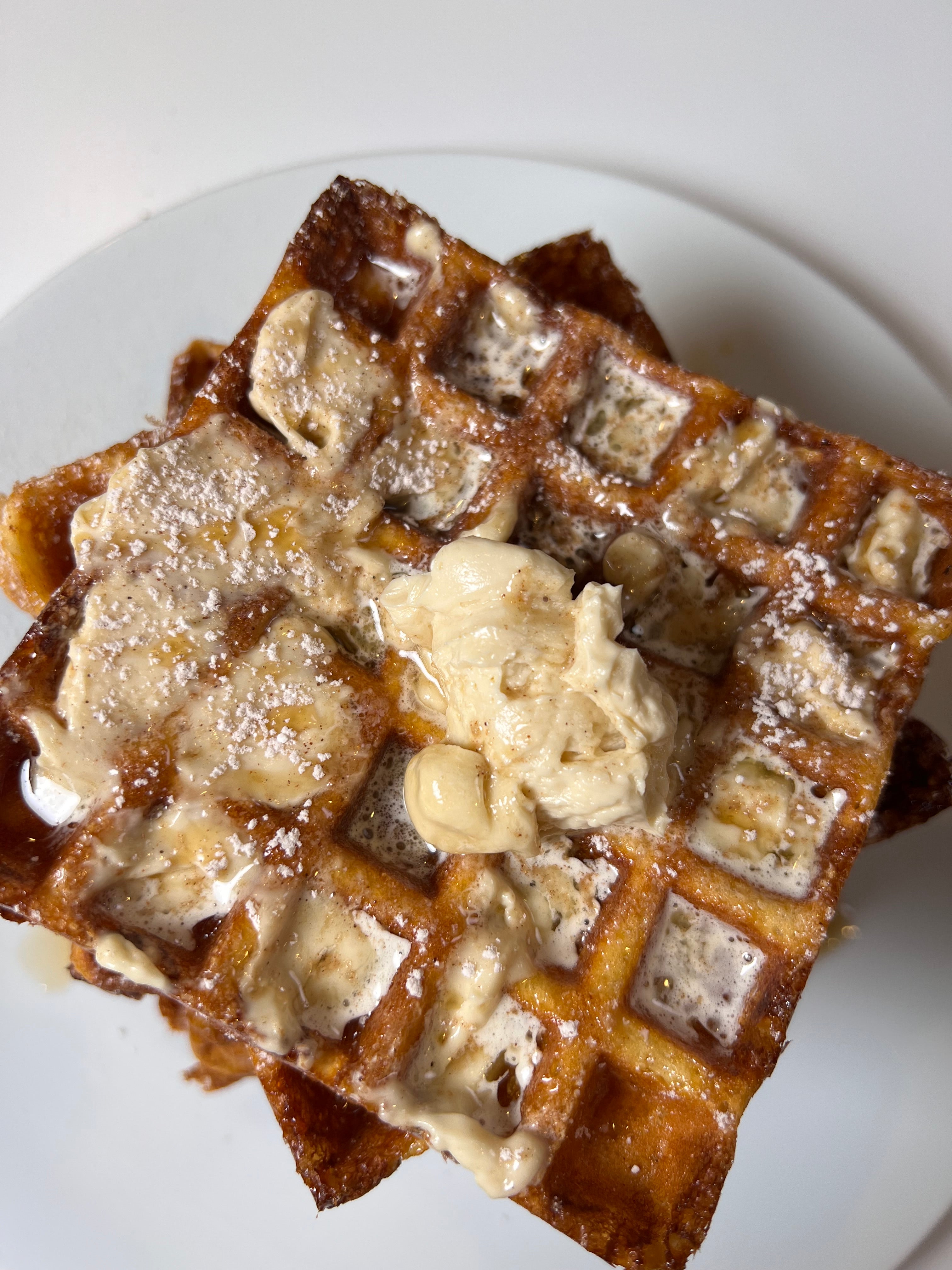 Pumpkin Chai Heavenly Waffles With Salted, Maple, Whipped Butter